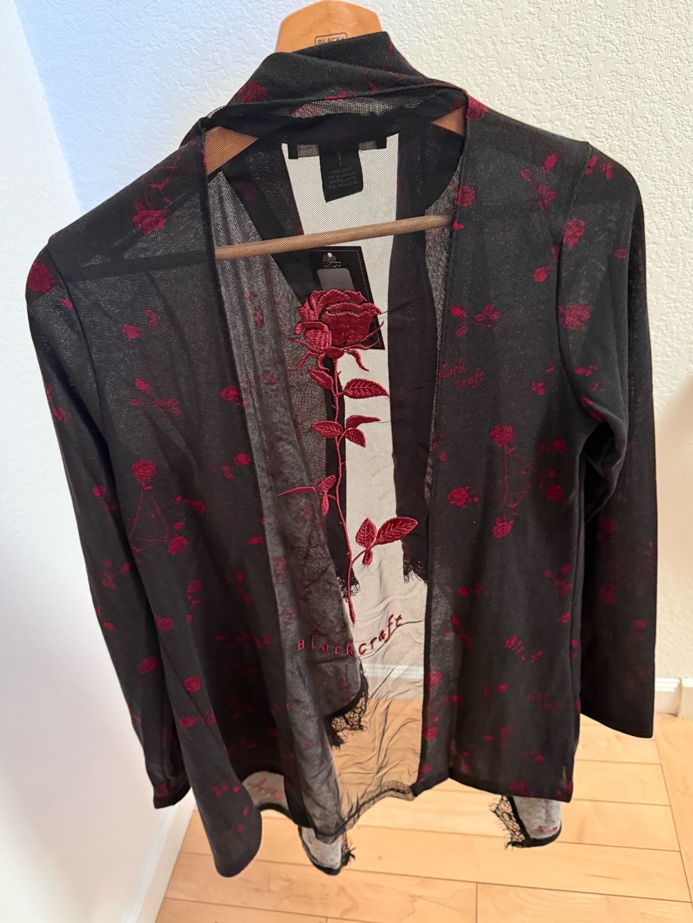 NWT Blackcraft Cult Black Sheer Cardigan Mesh Rose Embroidery Medium Gothic Emo - Picture 2 of 14